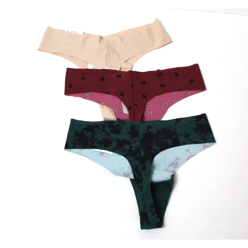 Lot Bundle of 3 Thong Panties Underwear Jenni Womens Small No Show Beige Green